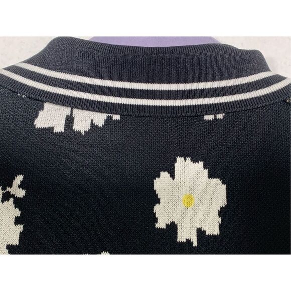 Maje Women's Black Daisy Print Jacquard Quarter Zip Polo Shirt Size 1 Sm… - Picture 9 of 16